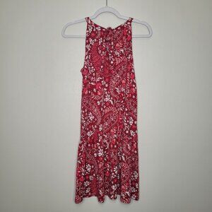 LOFT pink white floral tiered midi cute flirty tie neck dress size x small NWT